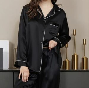 Elegant Black Silk Pajama Set